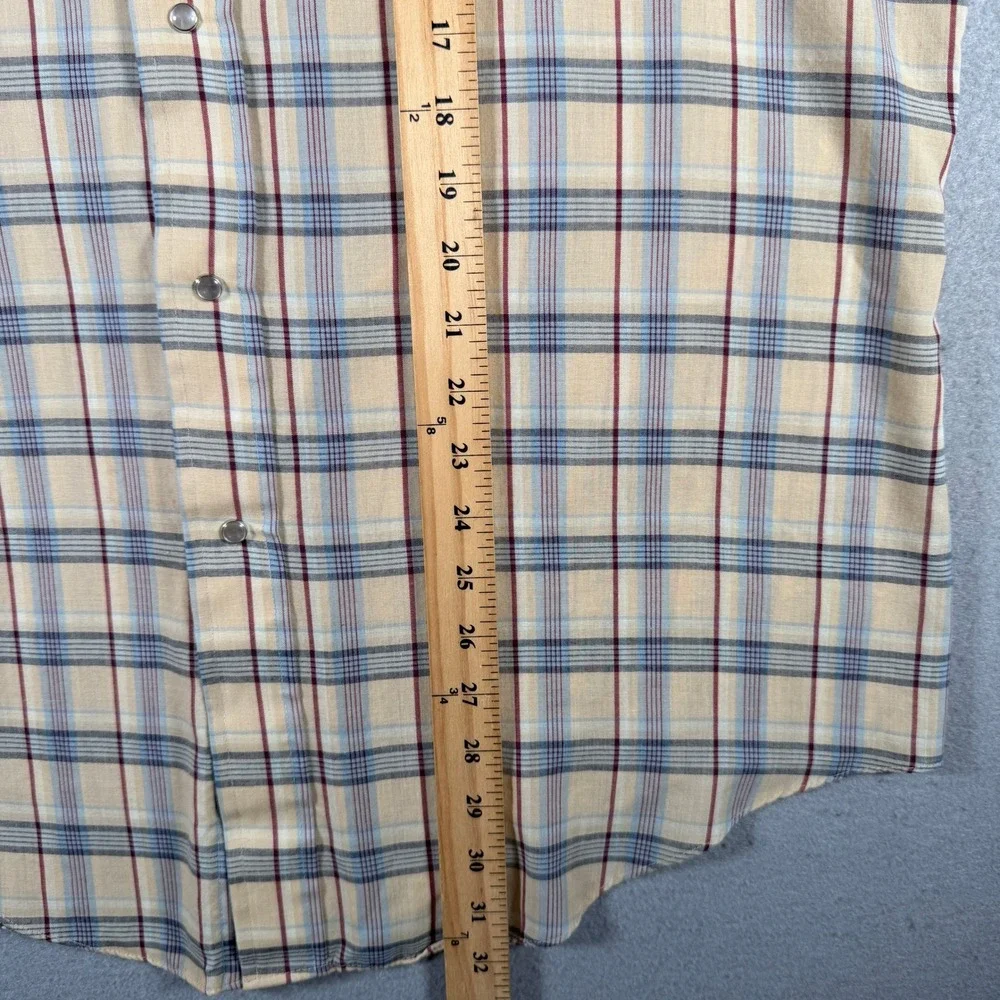 Levis Vintage Western Pearl Snap Shirt Mens XL Tall Plaid Tan Blue Red Korea